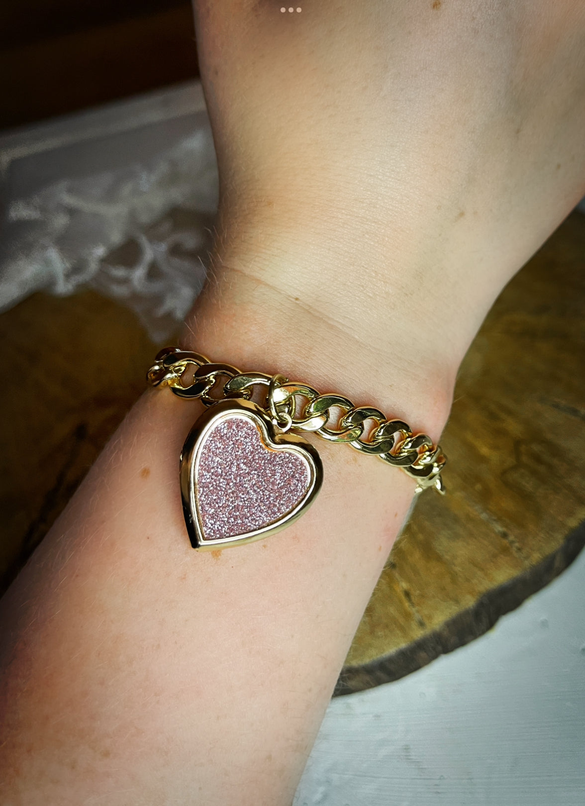 Sparkly Heart Locket Bracelet