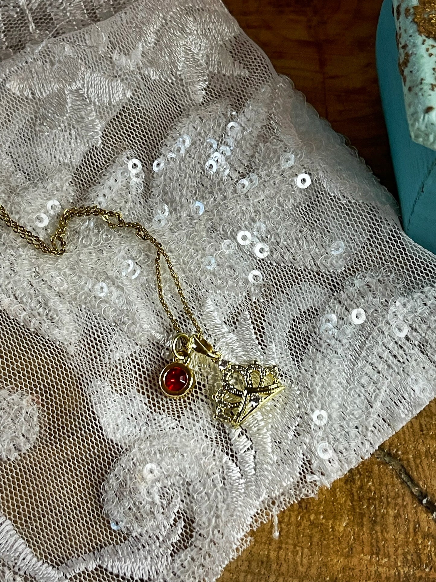 Princess Crown Birthstone Necklace