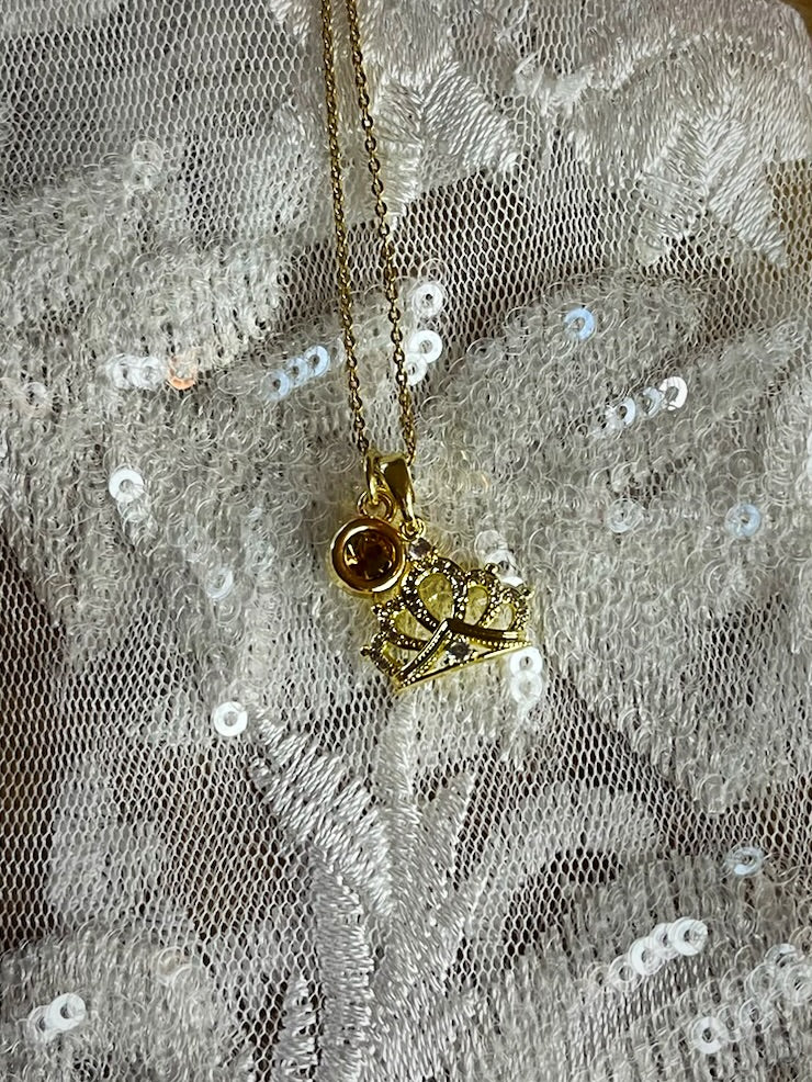 Princess Crown Birthstone Necklace