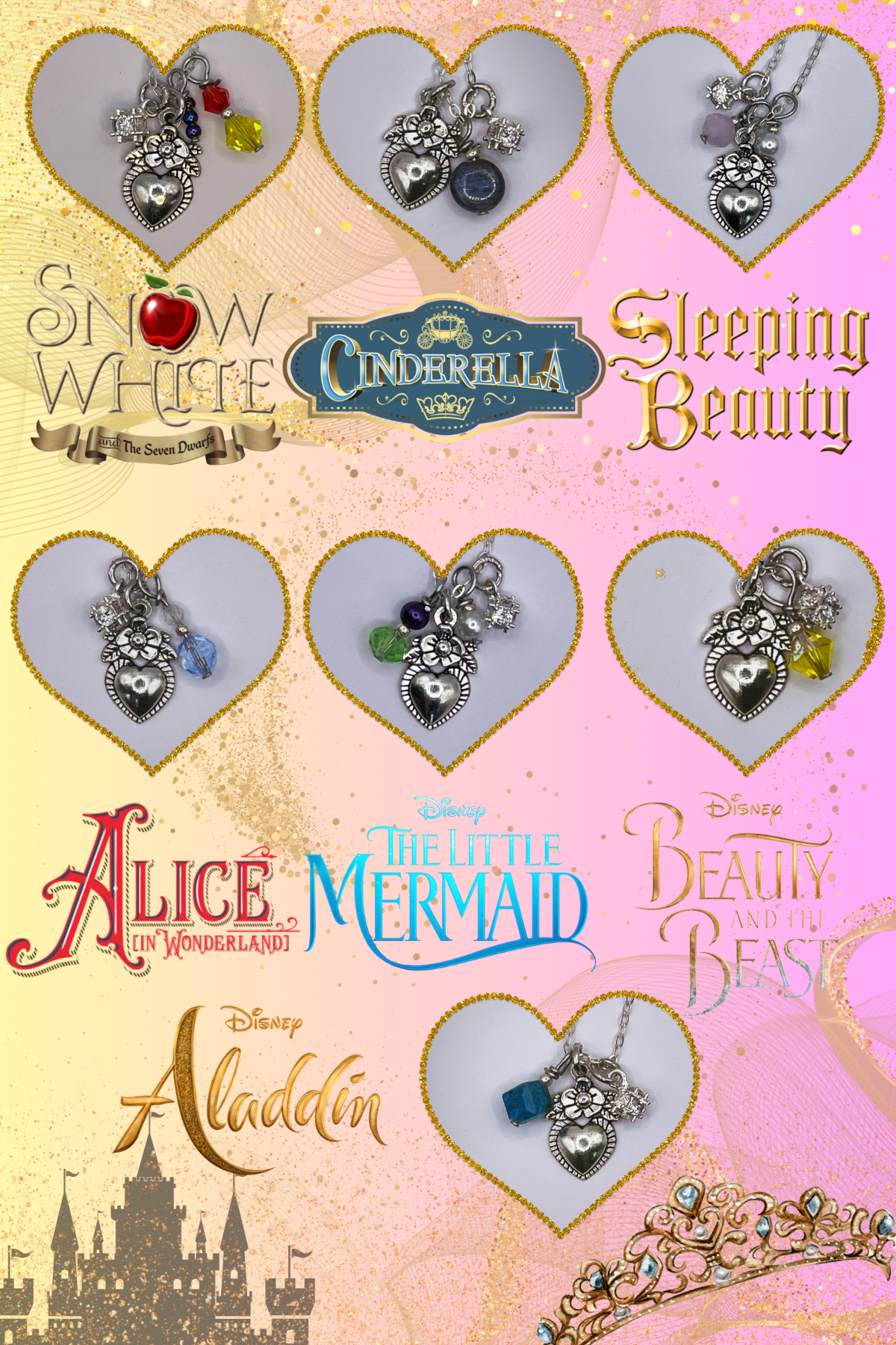 Disney Princess Inspired Heart Necklaces