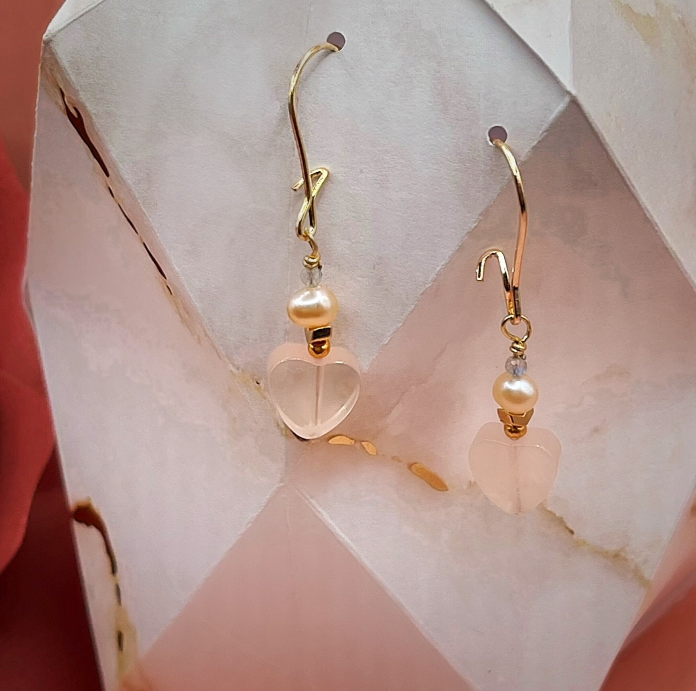 Rose Quartz Heart Earrings