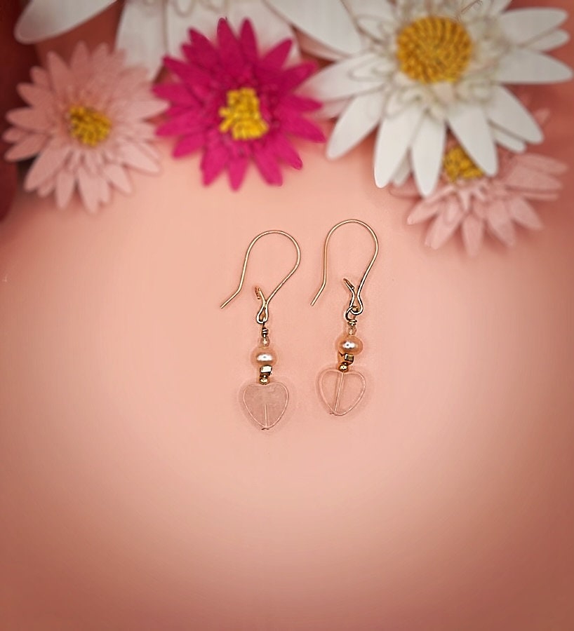 Rose Quartz Heart Earrings