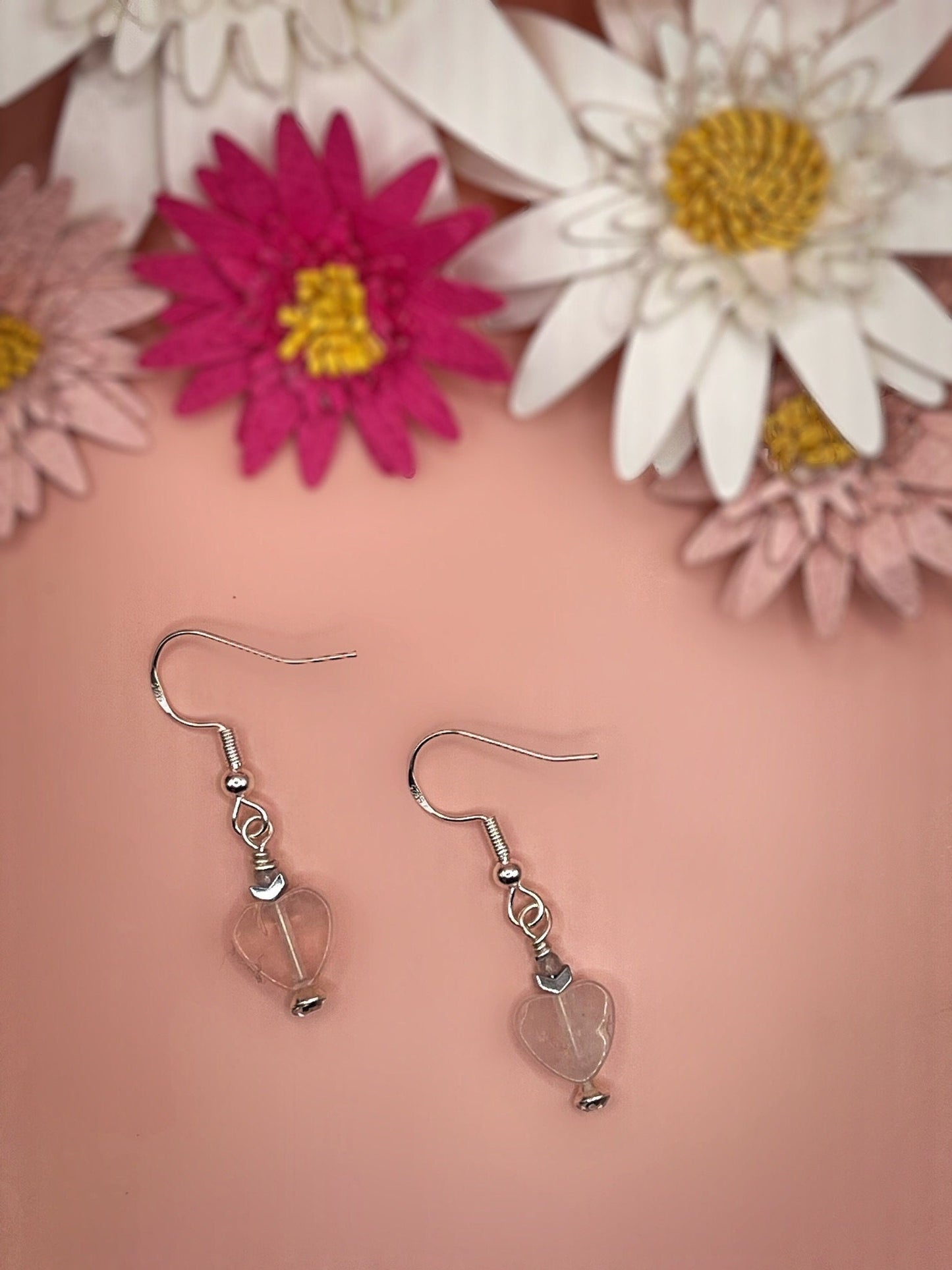 Rose Quartz Heart Earrings