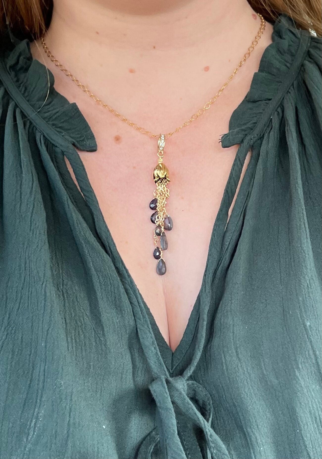 Labradorite and Iolite Tassel Necklace