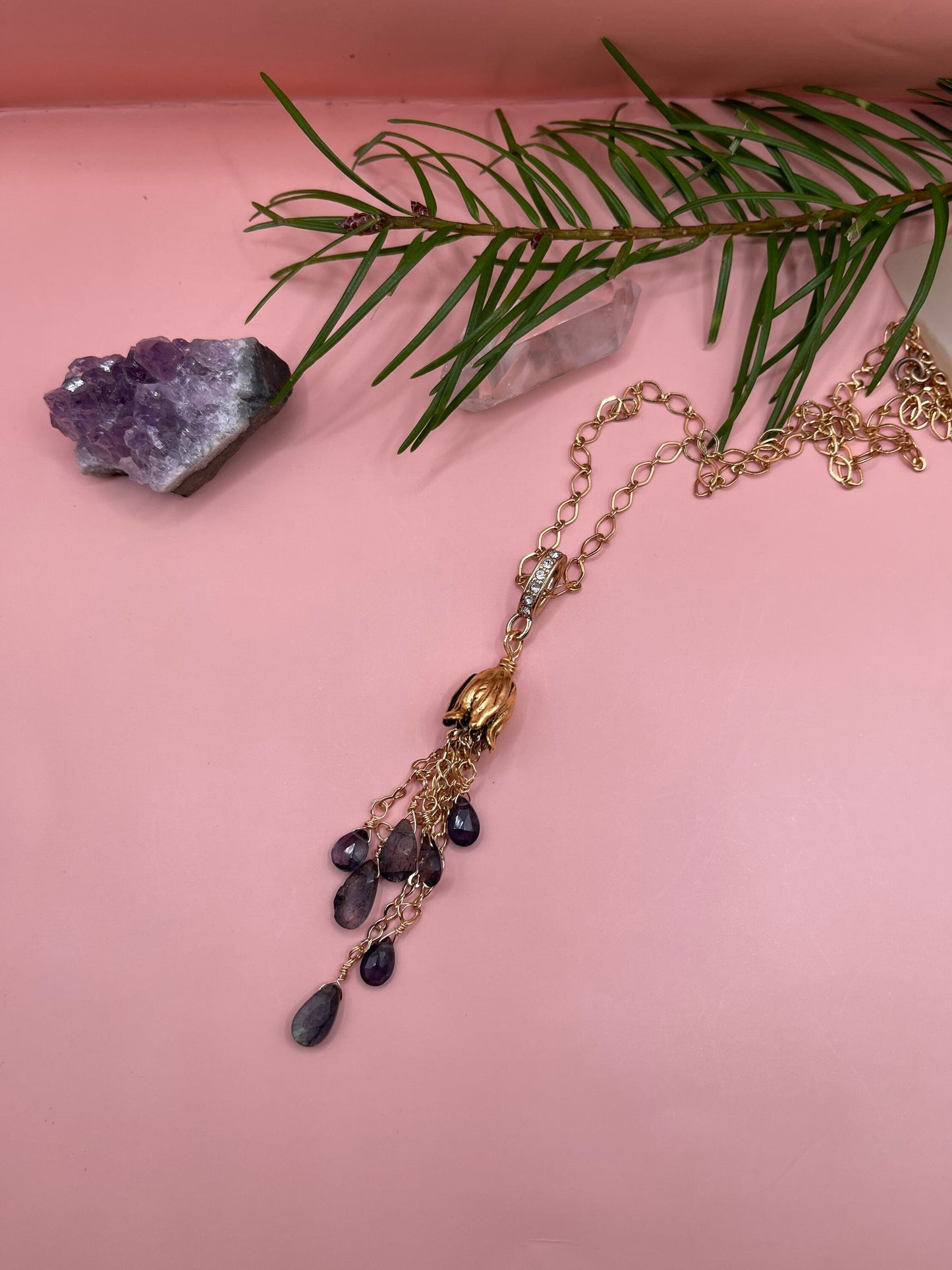 Labradorite and Iolite Tassel Necklace